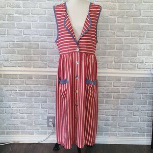Sage Creek Liz Ence Maxi Dress Red White Blue Nautical Coastal Cottage XL USA